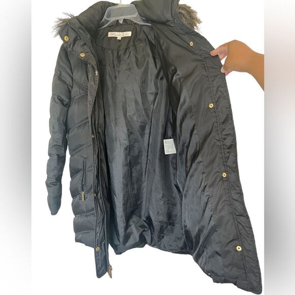 Kenneth Cole New York Black Down Insulated Full Zip Hooded Fur Puffer Coat Large - Picture 3 of 16